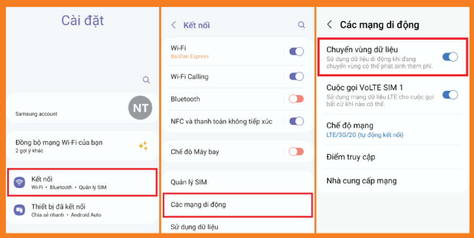Bật Chuyển vùng dữ liệu trong Mobile Networks